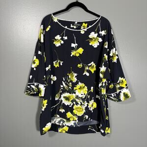 Ellen Tracy Women's Blue Floral Retro Glam Corpcore Blouse - Size XL - Classic